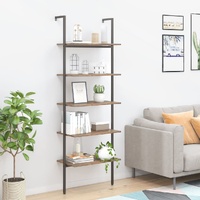  5-Tier Leaning Shelf Dark Brown and Black 64x35x185 cm