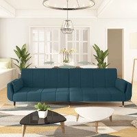  2-Seater Sofa Bed with Two Pillows Blue Velvet