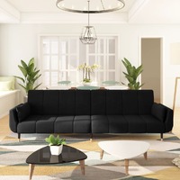  2-Seater Sofa Bed with Two Pillows Black Velvet