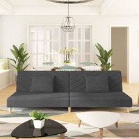  2-Seater Sofa Bed with Two Pillows Dark Grey Fabric