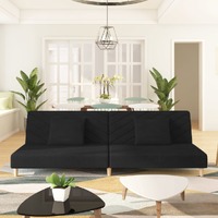  2-Seater Sofa Bed with Two Pillows Black Fabric