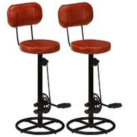  Bar Stools 2 pcs Black and Brown Real Goat Leather