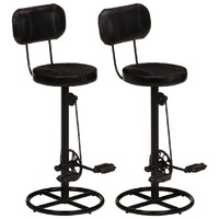  Bar Stools 2 pcs Black Real Goat Leather