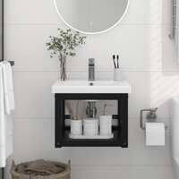  Wall-mounted Bathroom Washbasin Frame Black 40x38x31 cm Iron
