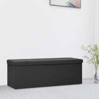  Folding Storage Bench Black Faux Linen
