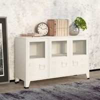  Industrial Sideboard White 105x35x62 cm Metal and Glass