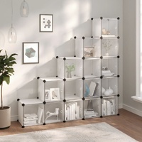  Storage Cube Organiser with 15 Cubes and Doors Transparent PP