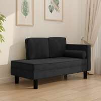  Chaise Lounge with Cushions and Bolster Black Velvet