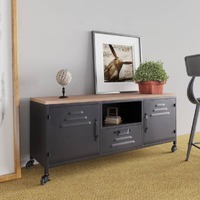  TV Cabinet Black 110x30x43 cm Iron and Solid Wood Fir