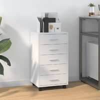  Drawer Cabinet with Castors High Gloss White Engineered Wood
