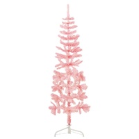  Slim Artificial Half Christmas Tree with Stand Pink 180 cm
