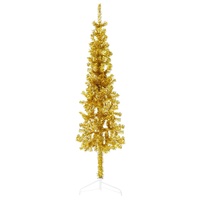  Slim Artificial Half Christmas Tree with Stand Gold 150 cm