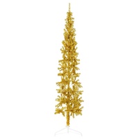  Slim Artificial Half Christmas Tree with Stand Gold 180 cm