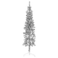  Slim Artificial Half Christmas Tree with Stand Silver 180 cm