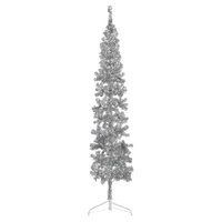  Slim Artificial Half Christmas Tree with Stand Silver 240 cm