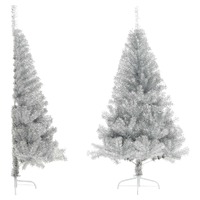  Artificial Half Christmas Tree with Stand Silver 150 cm PET