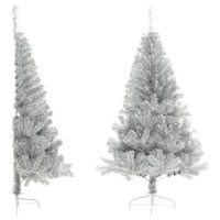  Artificial Half Christmas Tree with Stand Silver 180 cm PET