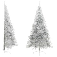  Artificial Half Christmas Tree with Stand Silver 210 cm PET