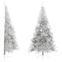  Artificial Half Christmas Tree with Stand Silver 240 cm PET
