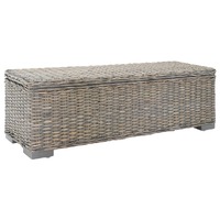 Storage Box Grey 110 cm Natural Kubu Rattan &amp; Solid Wood Mango