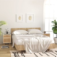  Bedside Cabinets 2 pcs White Solid Wood Pine and Natural Rattan