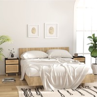  Bedside Cabinets 2 pcs Black Solid Wood Pine and Natural Rattan