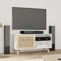  TV Cabinet White 80x30x40 cm Solid Wood Pine and Natural Rattan
