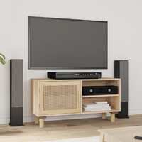  TV Cabinet Brown 80x30x40 cm Solid Wood Pine and Natural Rattan