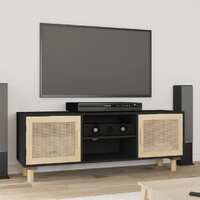  TV Cabinet Black 105x30x40 cm Solid Wood Pine&amp;Natural Rattan