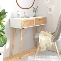  Console Table White 80x30x75 cm Solid Wood Pine&amp;Natural Rattan