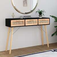  Console Table Black 105x30x75 cm Solid Wood Pine&amp;Natural Rattan
