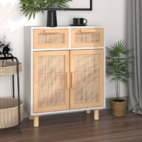  Sideboard White 60x30x75 cm Solid Wood Pine and Natural Rattan