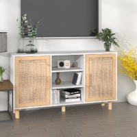  Sideboard White 105x30x60 cm Solid Wood Pine and Natural Rattan