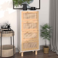 Sideboard White 40x30x90 cm Solid Wood Pine and Natural Rattan