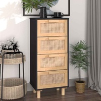  Sideboard Black 40x30x90 cm Solid Wood Pine and Natural Rattan