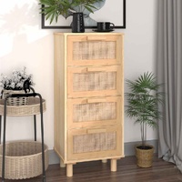  Sideboard Brown 40x30x90 cm Solid Wood Pine and Natural Rattan