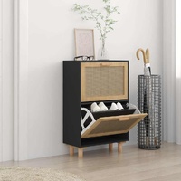  Shoe Cabinet Black 52x25x80 cm Engineered Wood and Natural Rattan
