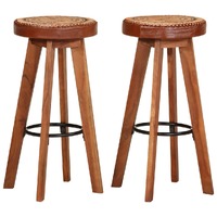  Bar Stools 2 pcs Real Leather and Solid Wood Acacia