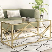  Coffee Table Gold Stainless Steel and Tempered Glass