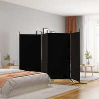  4-Panel Room Divider Black 346x180 cm Fabric