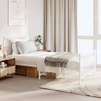  Metal Bed Frame without Mattress with Footboard White 90x190 cm