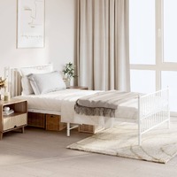  Metal Bed Frame without Mattress with Footboard White 107x203 cm King Single