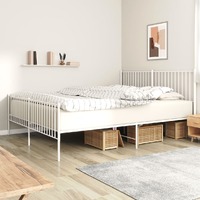  Metal Bed Frame without Mattress with Footboard White 183x203 cm King