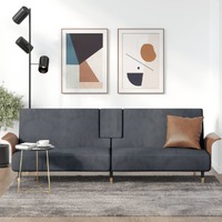  Sofa Bed with Cup Holders Dark Grey Velvet