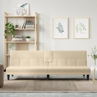  Sofa Bed with Cup Holders Cream Fabric