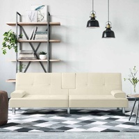  Sofa Bed with Cup Holders Cream Faux Leather