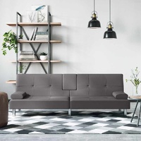  Sofa Bed with Cup Holders Grey Faux Leather