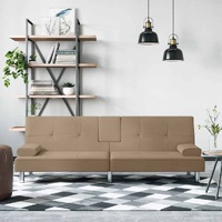  Sofa Bed with Cup Holders Cappuccino Faux Leather
