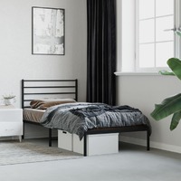  Metal Bed Frame without Mattress with Headboard Black 90x190 cm