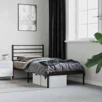  Metal Bed Frame without Mattress with Headboard Black 107x203 cm King Single